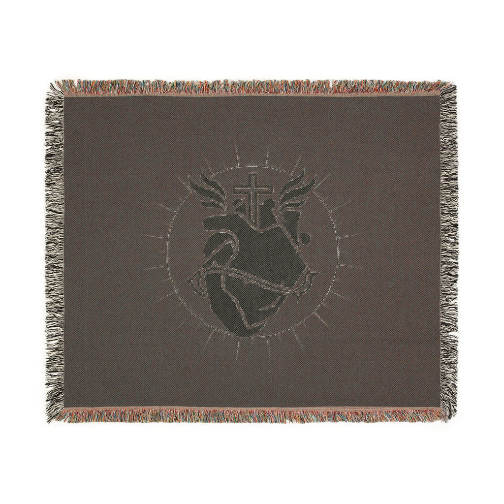 Sacred Heart Woven Blanket – Religious Heart & Cross Throw