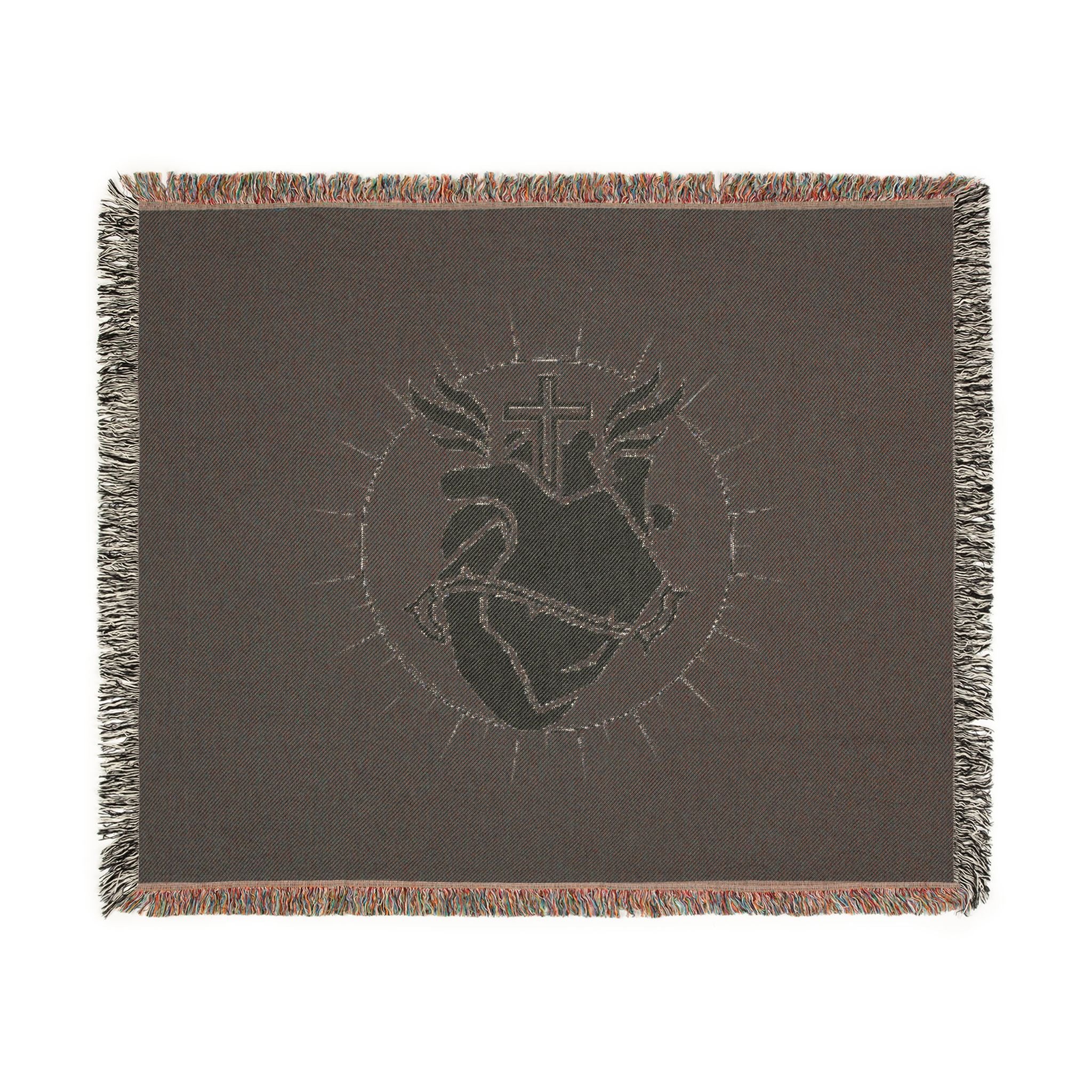 Sacred Heart Woven Blanket – Religious Heart & Cross Throw