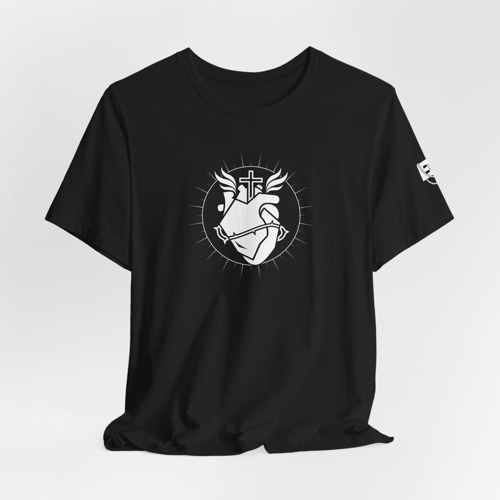 Sacred Heart Tee — Christian Cross & Heart Graphic Shirt