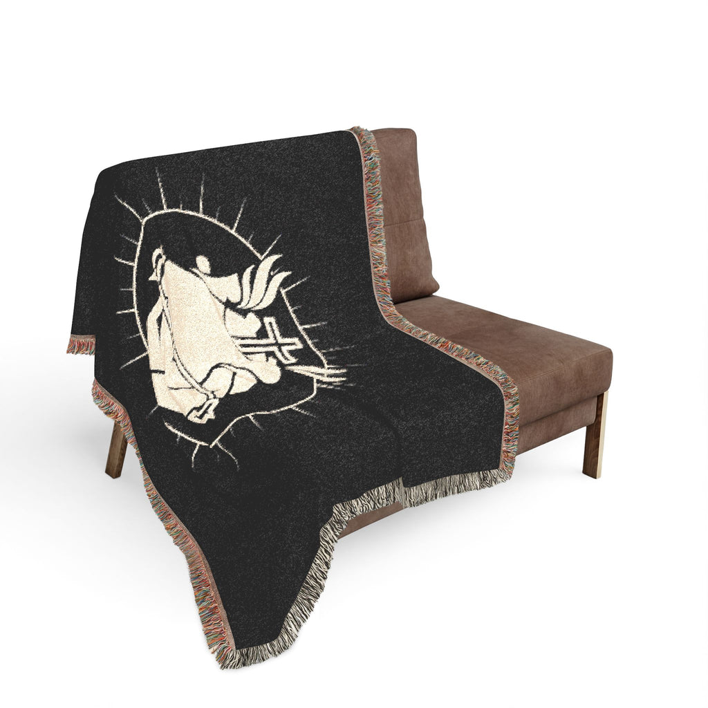 Sacred Heart Woven Blanket – Religious Heart & Cross Throw