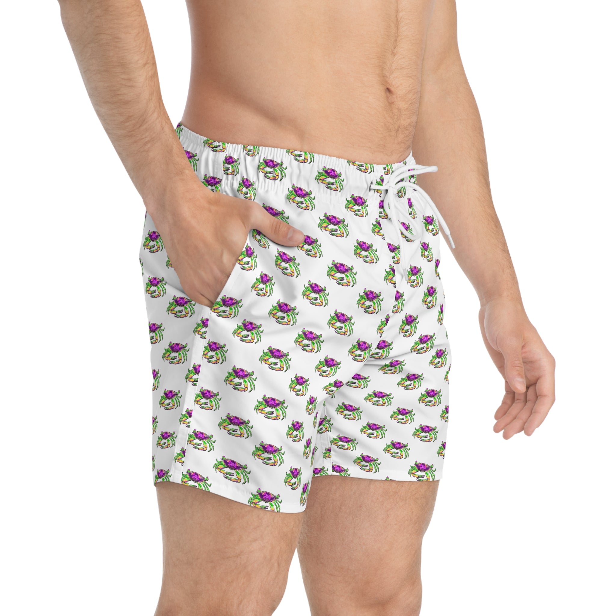 Mardi Gras Crab Pattern Swim Trunks