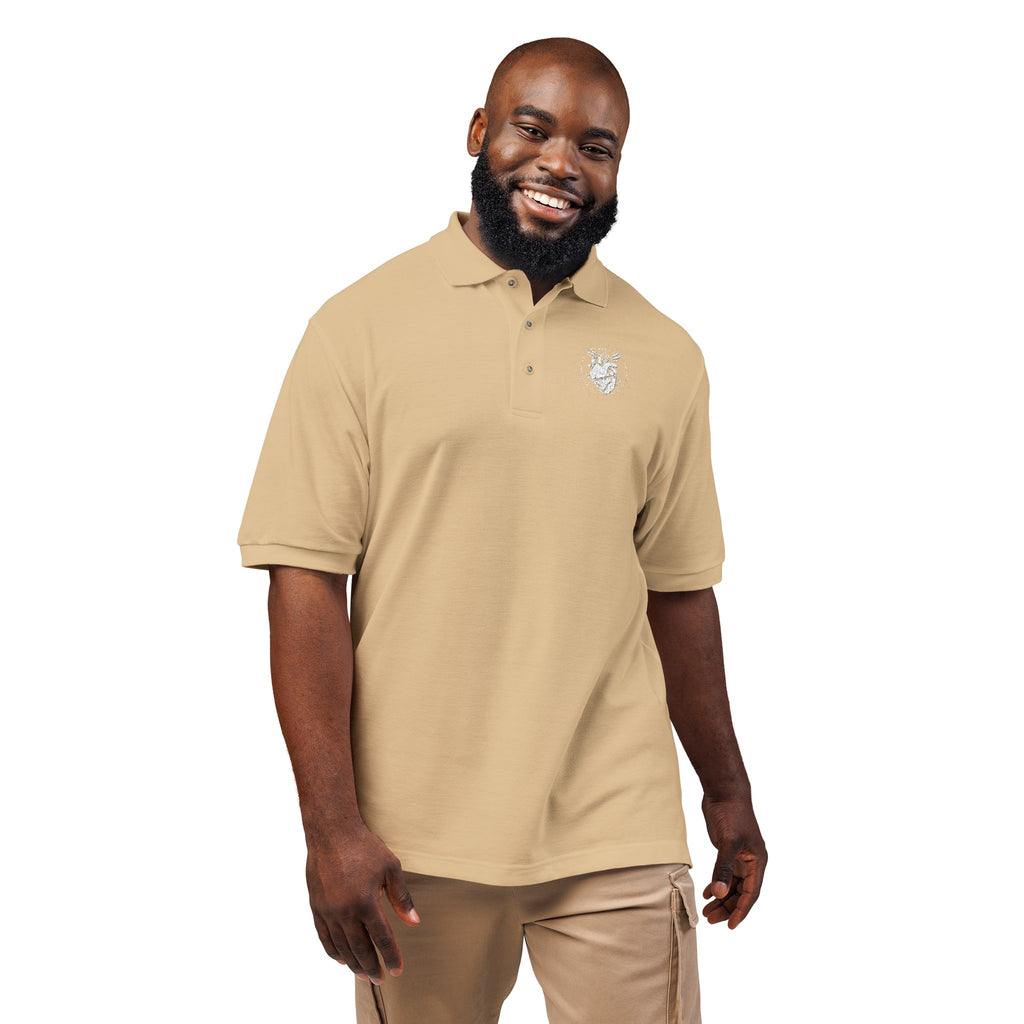Embroidered Heart Crest Polo Shirt — Subtle White Chest Logo
