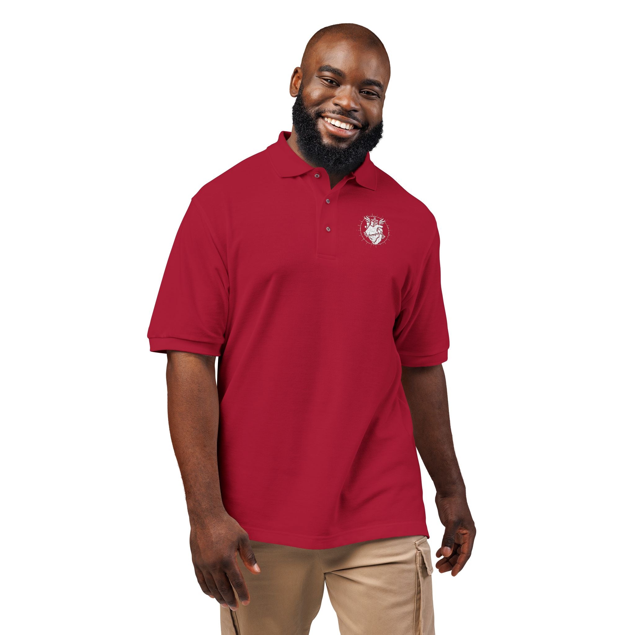 Embroidered Heart Crest Polo Shirt — Subtle White Chest Logo