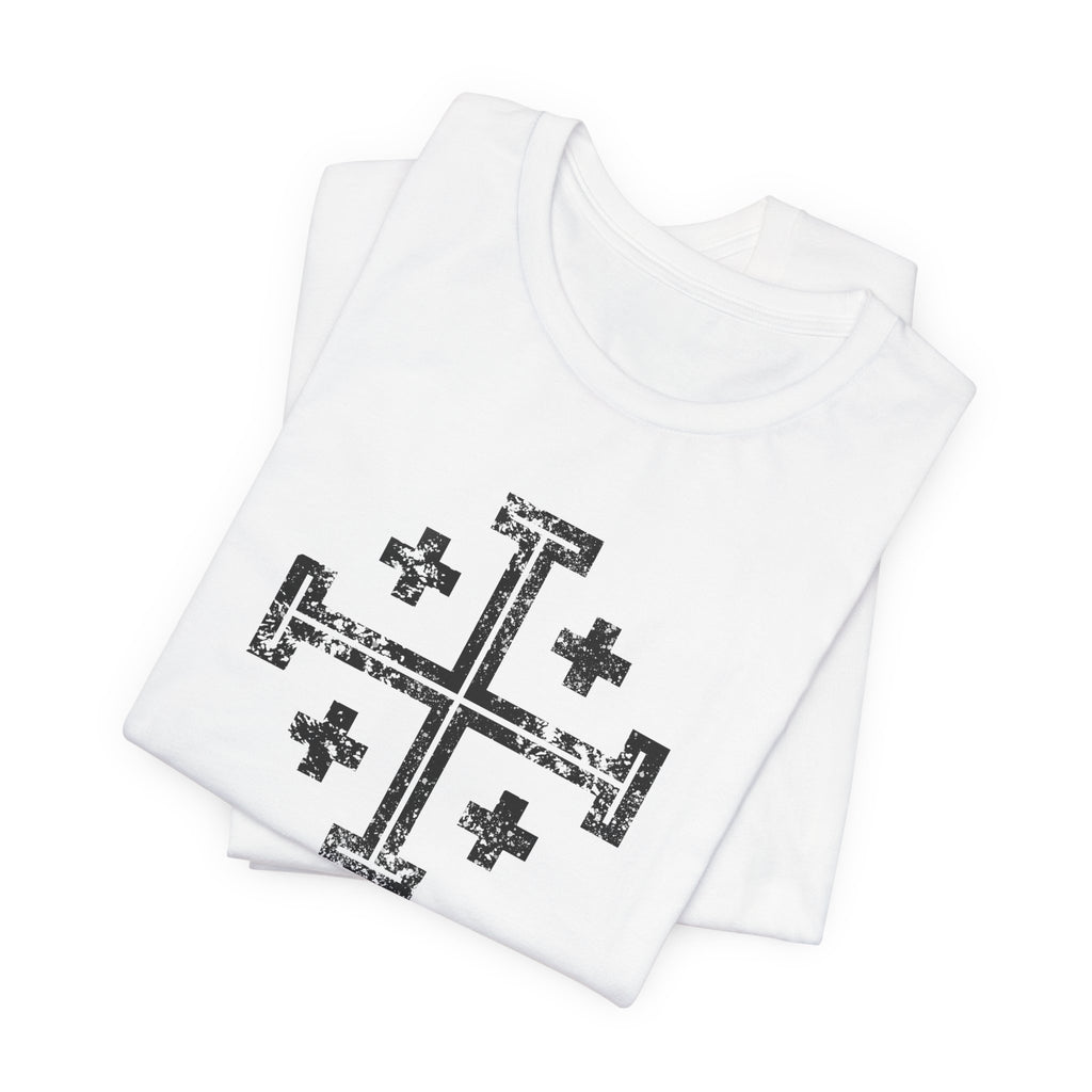 Jerusalem Cross T‑Shirt — Distressed Christian Cross Graphic Tee