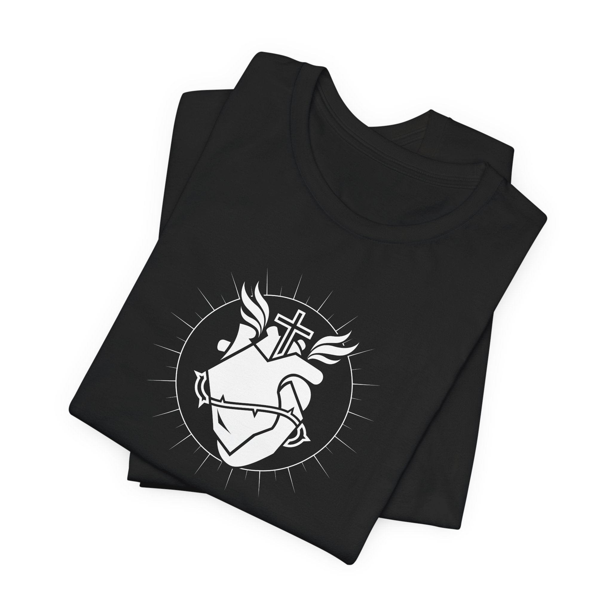 Sacred Heart Tee — Christian Cross & Heart Graphic Shirt