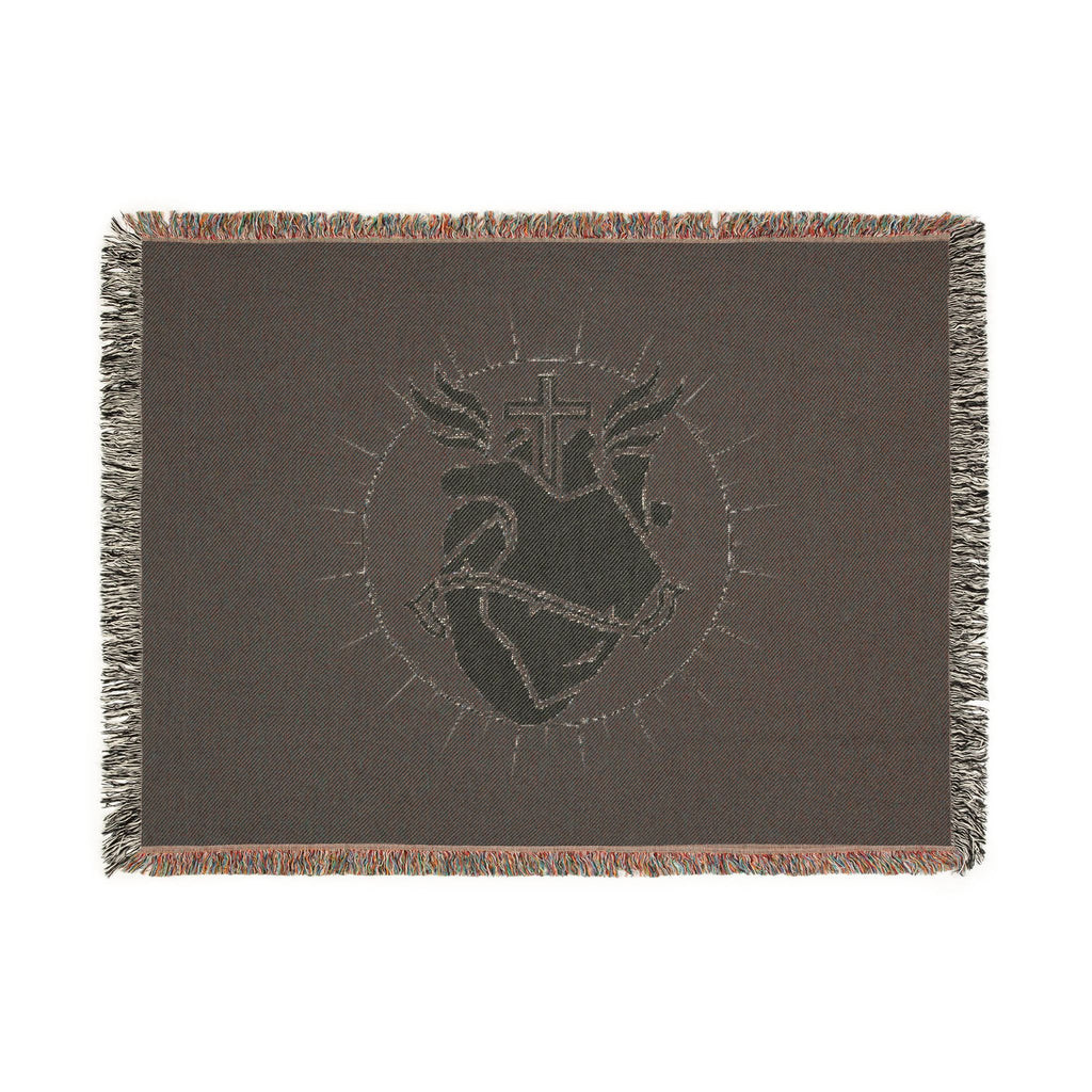 Sacred Heart Woven Blanket – Religious Heart & Cross Throw