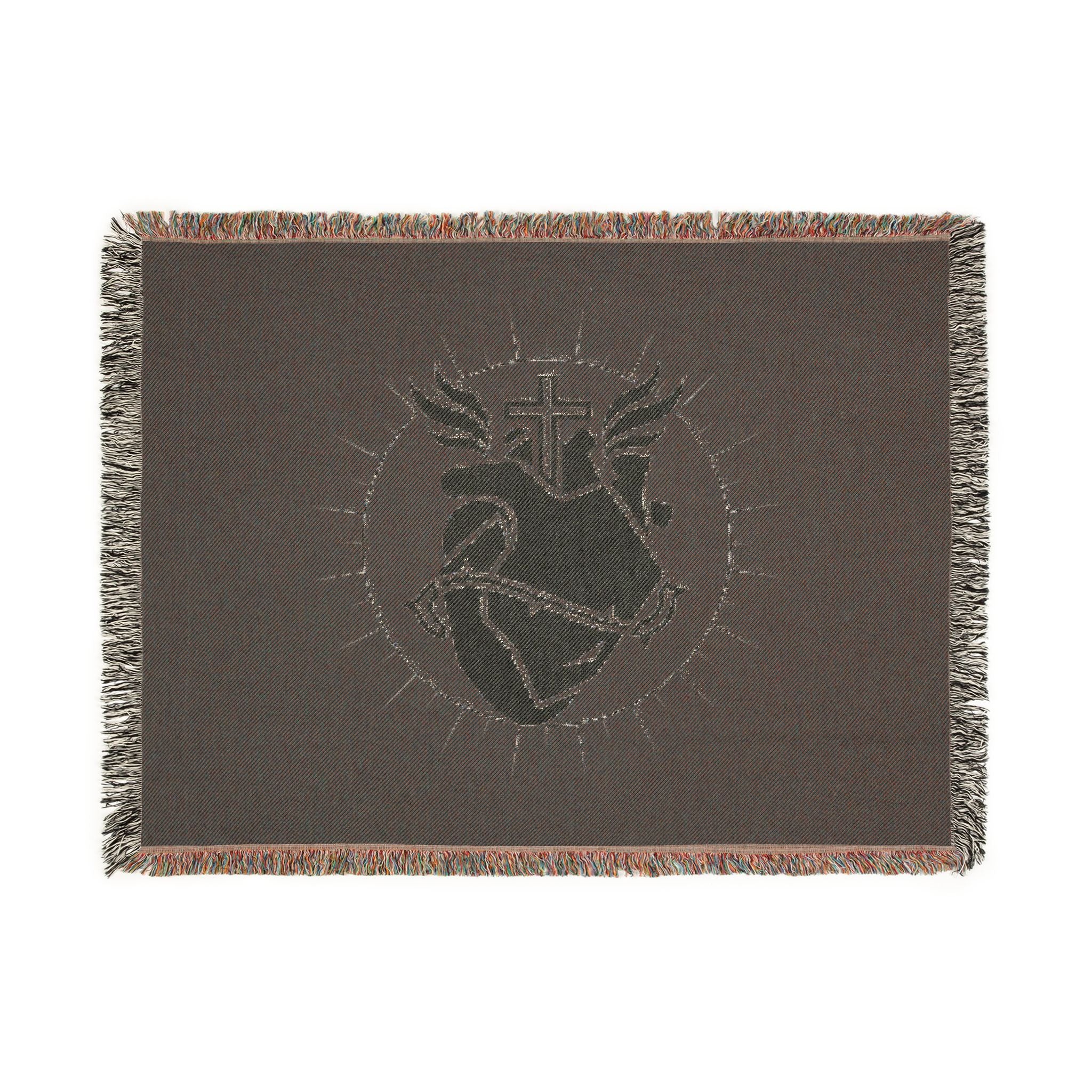 Sacred Heart Woven Blanket – Religious Heart & Cross Throw