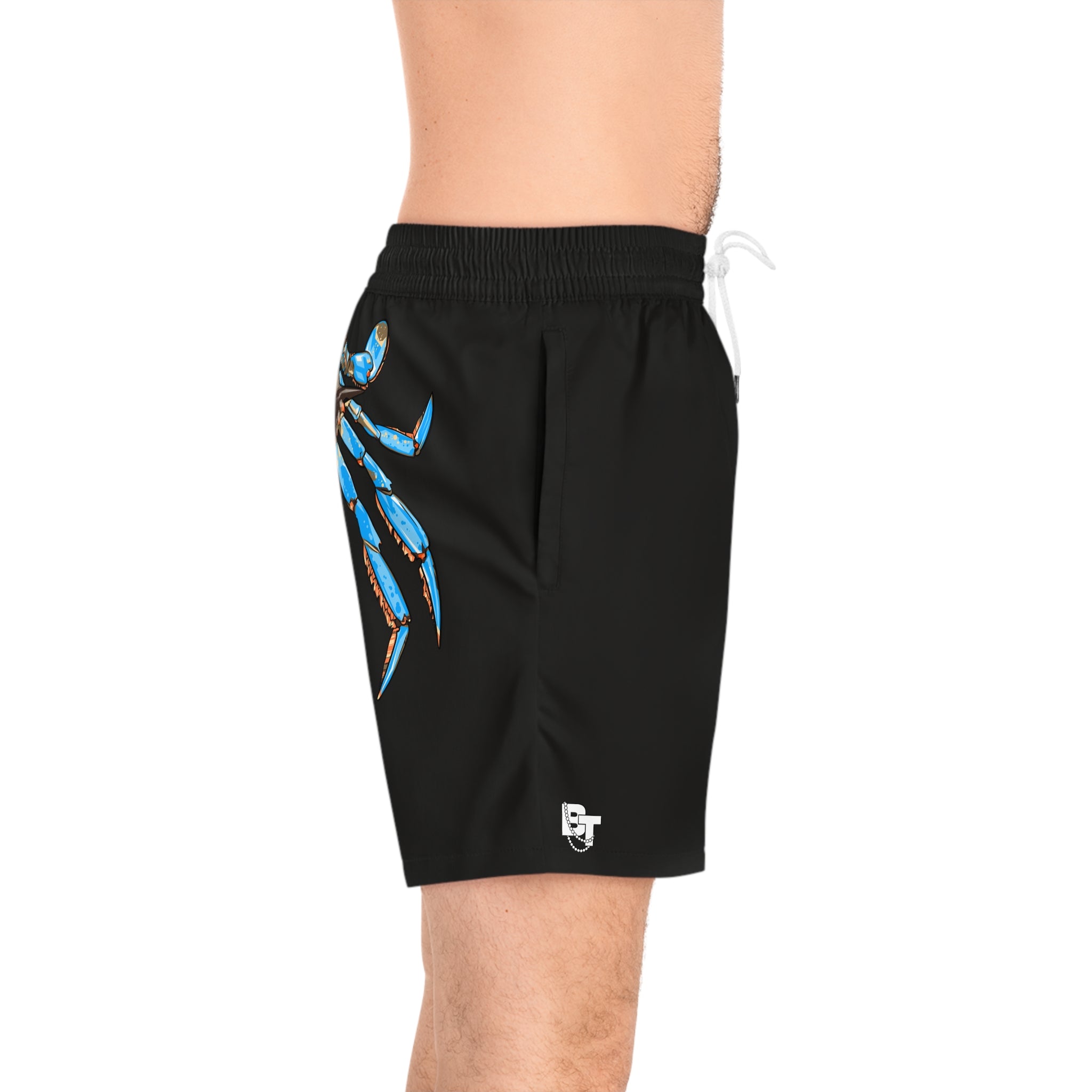 Blue Crab Graphic Swim Shorts Black