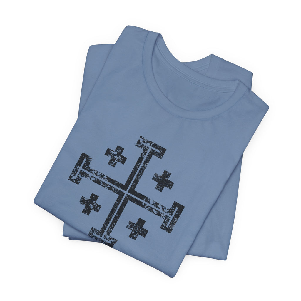 Jerusalem Cross T‑Shirt — Distressed Christian Cross Graphic Tee