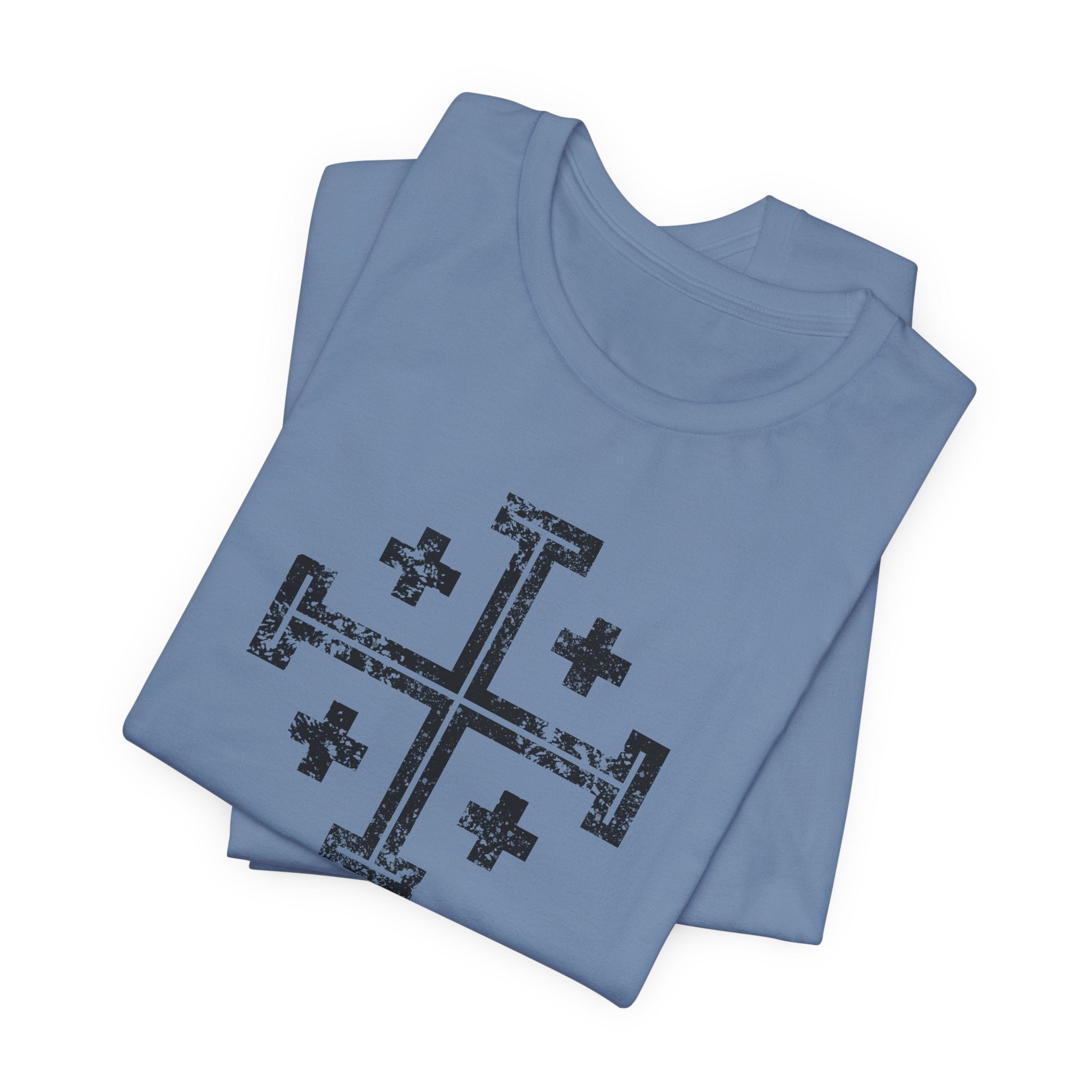 Jerusalem Cross T‑Shirt — Distressed Christian Cross Graphic Tee