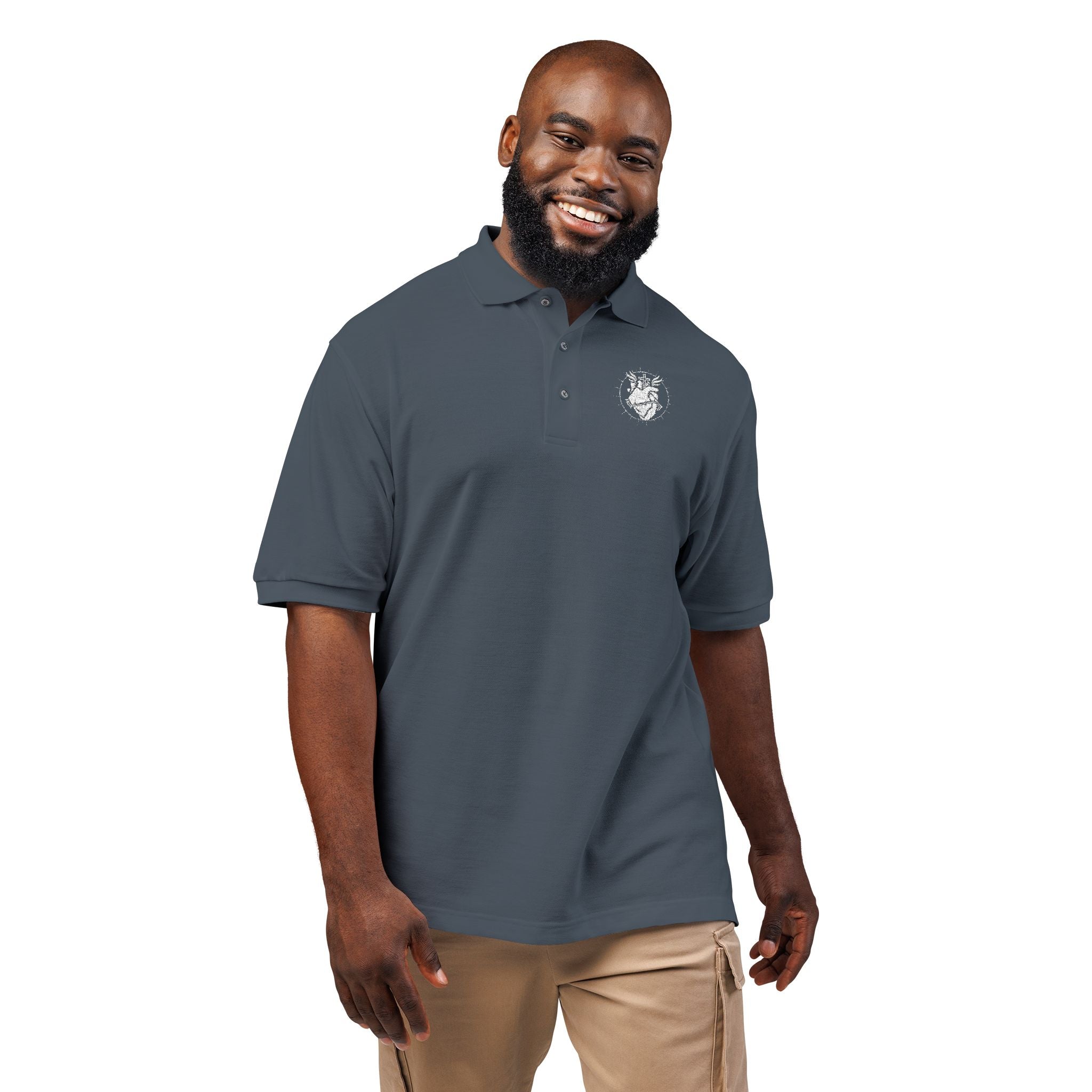 Embroidered Heart Crest Polo Shirt — Subtle White Chest Logo