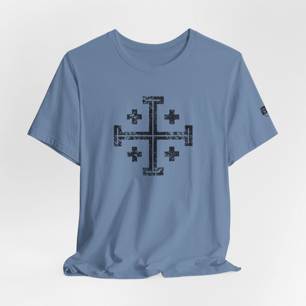 Jerusalem Cross T‑Shirt — Distressed Christian Cross Graphic Tee