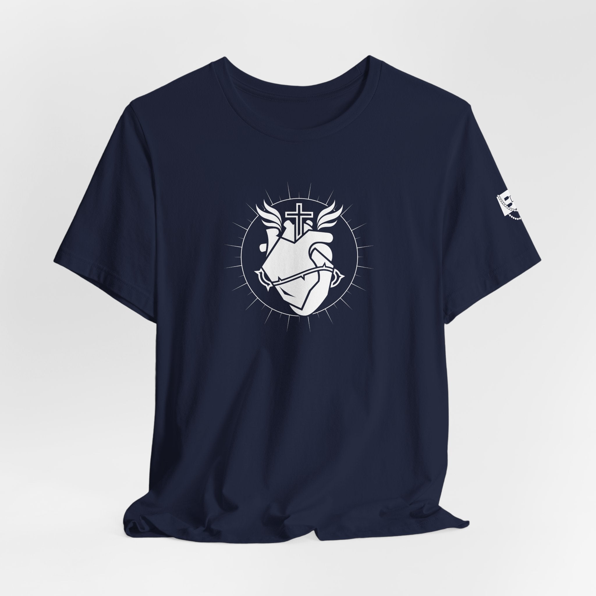 Sacred Heart Tee — Christian Cross & Heart Graphic Shirt