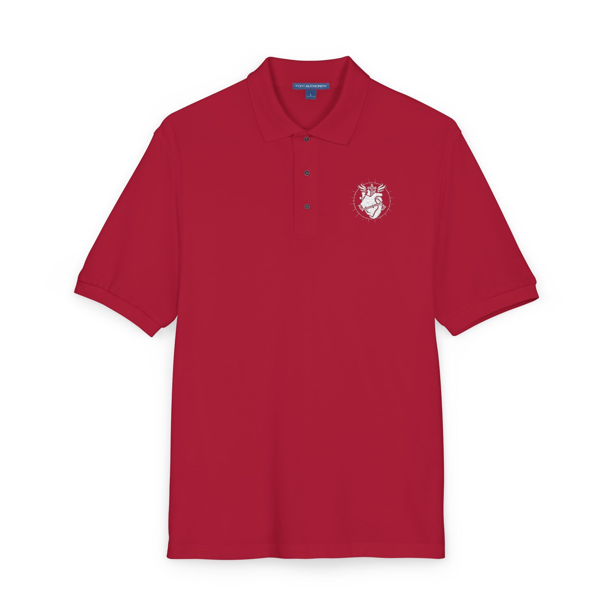 Embroidered Heart Crest Polo Shirt — Subtle White Chest Logo