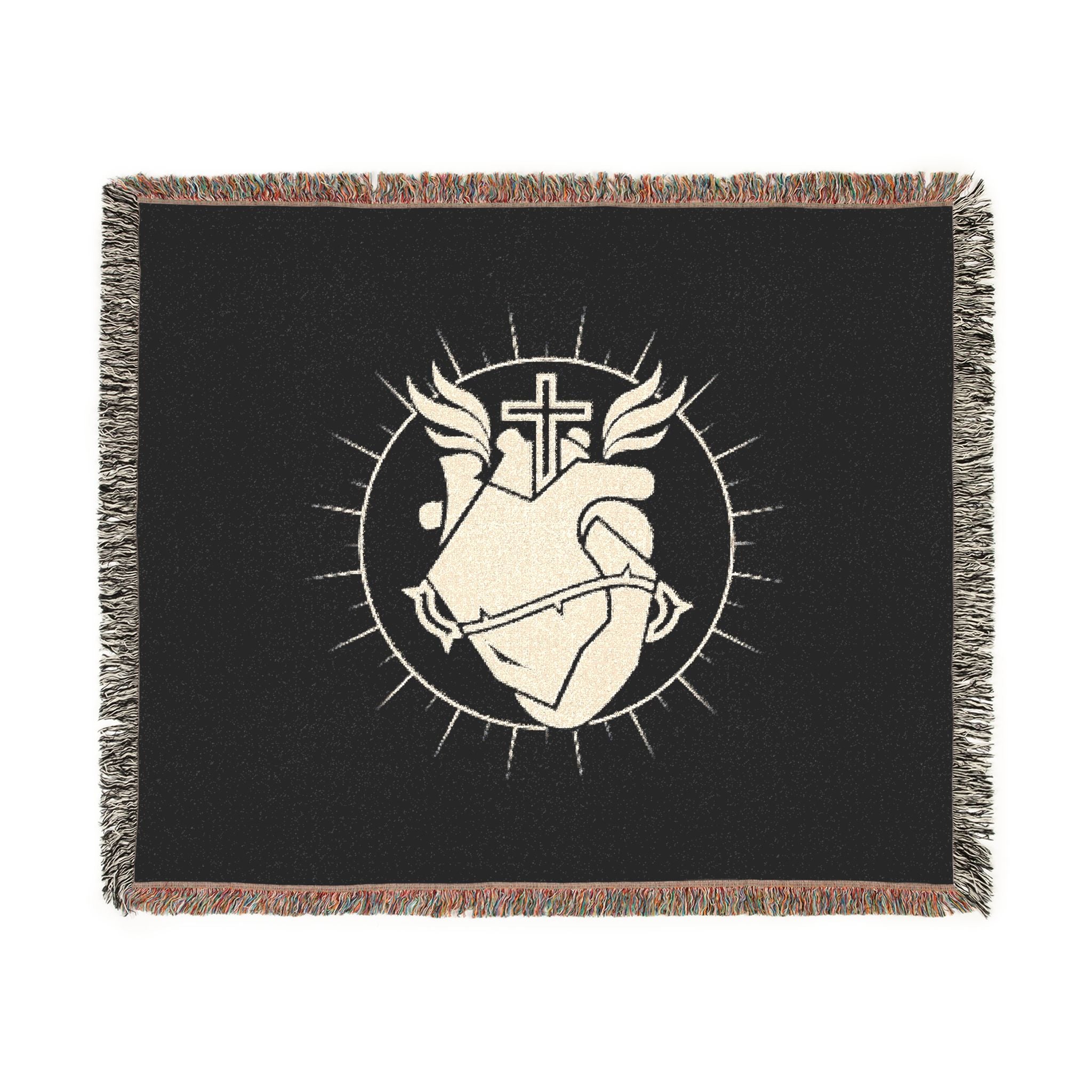 Sacred Heart Woven Blanket – Religious Heart & Cross Throw