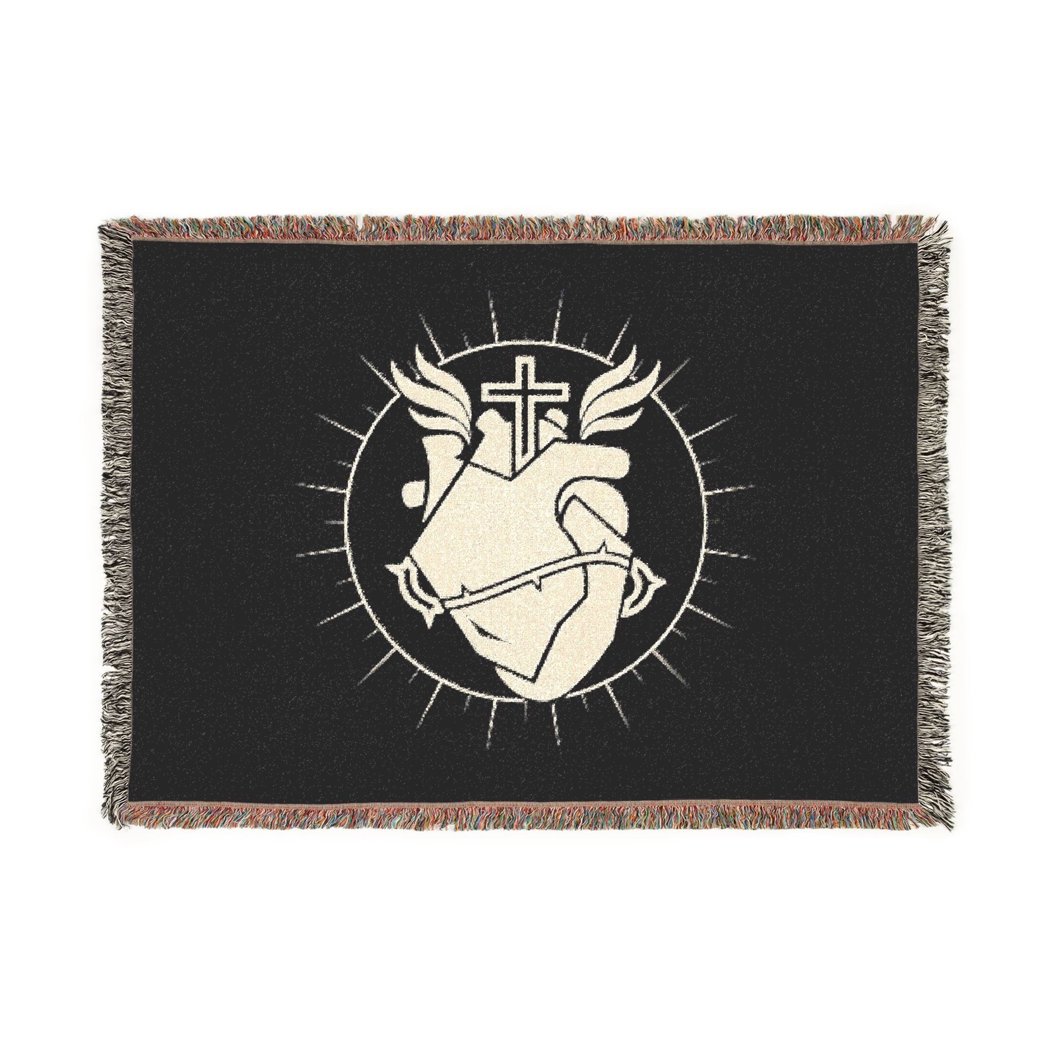 Sacred Heart Woven Blanket – Religious Heart & Cross Throw