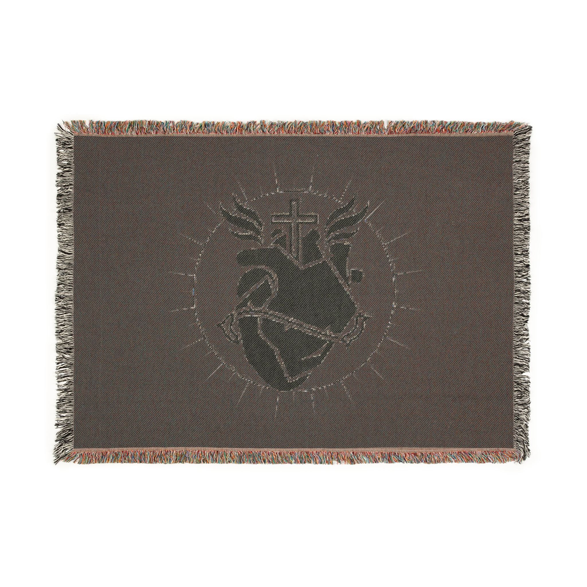 Sacred Heart Woven Blanket – Religious Heart & Cross Throw