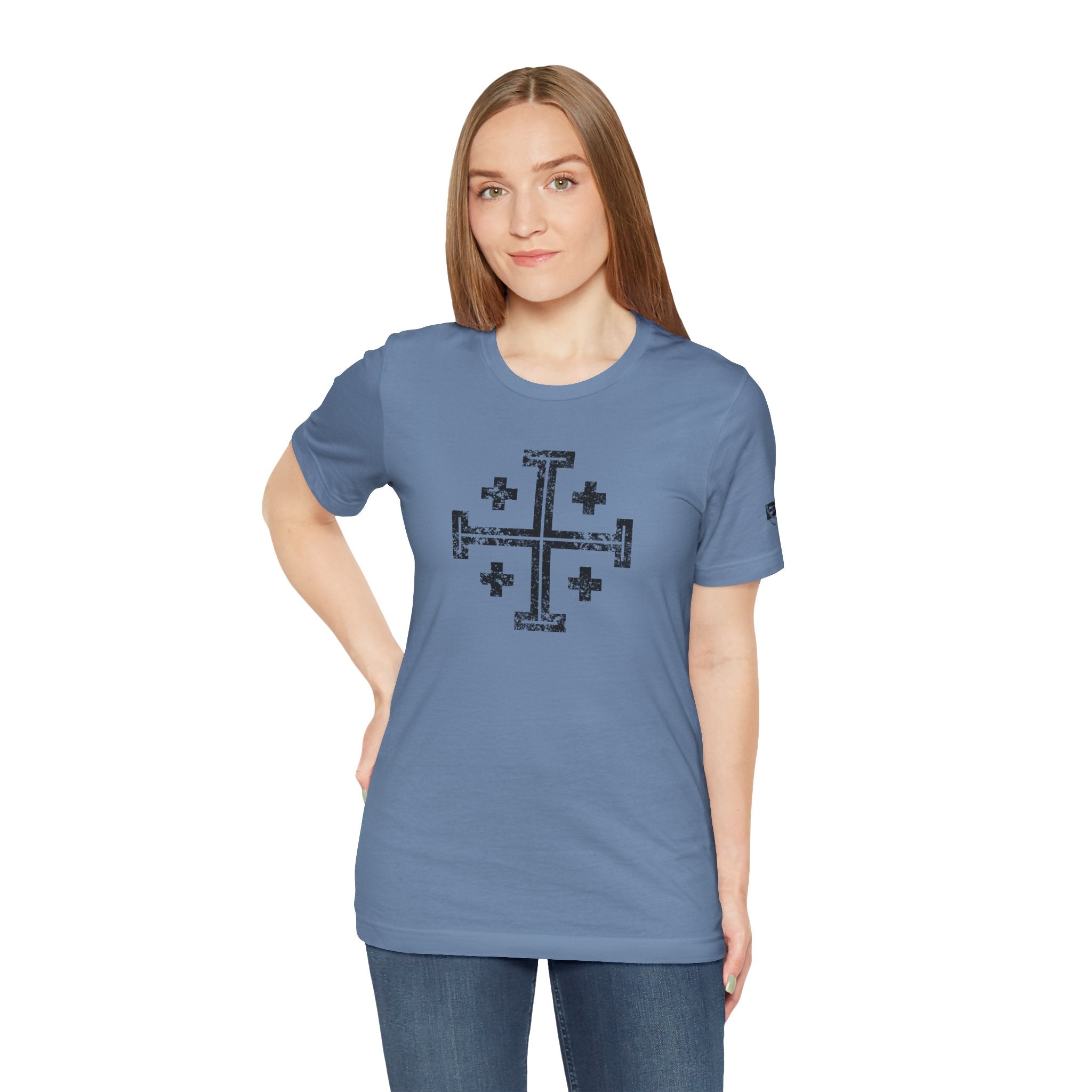 Jerusalem Cross T‑Shirt — Distressed Christian Cross Graphic Tee