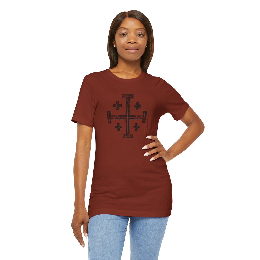 Jerusalem Cross T‑Shirt — Distressed Christian Cross Graphic Tee